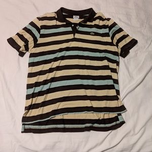 Lacoste Men's Brown and Blue Striped Polo Shirt 7